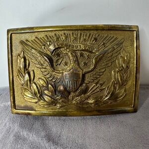 Vintage Brass Eagle Belt Buckle E Pluribus Unum US Great Seal Rectangular Plate